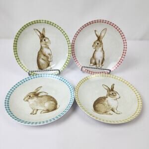 Set of 4 222 Fifth Bunny Land Salad Plates 6.25" Spring Easter Rabbits NWOT Cute